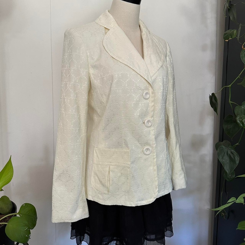 RQT Vintage Cream Jacquard Blazer Oversized Collar Regency Twee Jacket Medium - Picture 2 of 8